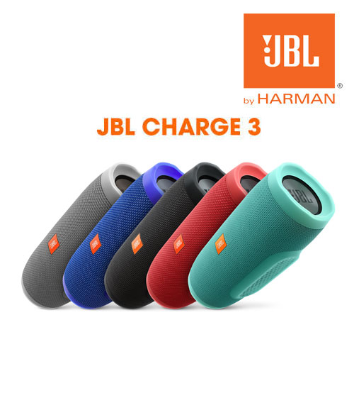 JBL Charge 3 Rechargeable Waterproof Portable Wireless Bluetooth Speaker + Power Bank with High-Capacity 6,000mAh Battery